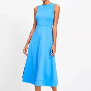 LOFT Women 6 Blue Sleeveless Fit & Flare Ponte Seamed Tank Midi Dress NWOT